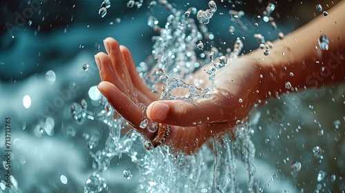 Hand splashing in clean water