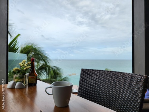 Cup of coffee in luxury resort in pattaya, thailand