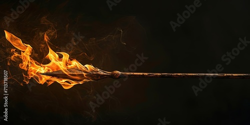 Spear on Fire Isolated on Black