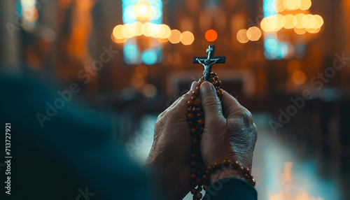 hands holding a rosary while praying