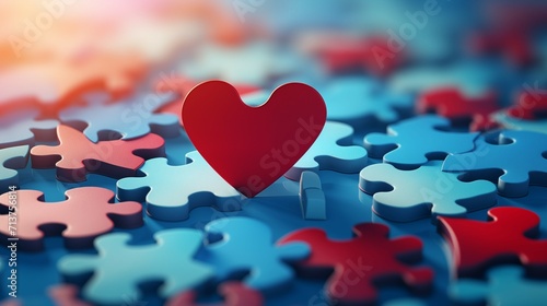 Valentine wallpaper background with a jigsaw puzzle pieces in a red heart shaped.