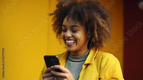 Online Social Networking: African American happy Woman Messaging
