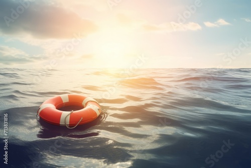 Lifebuoy safeguard floating sea. Maritime ocean life saver aid ring. Generate ai