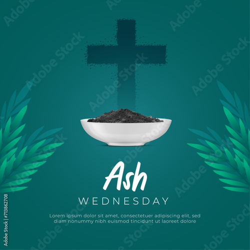 Ash Wednesday Post with Religious Christian symbol for the beginning of Lent, with the cross of ashes. Holy Day of Prayer and Fasting in Christian Vector Illustration