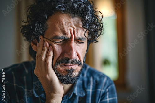 Person suffering from severe toothache, grimacing. High quality photo