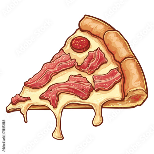 crispy bacon stripes pizza slice. Clipart PNG image . Transparent background . Cartoon vector style . Generative AI 