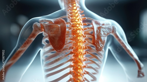 3D render of a human lumbar spine demonstrating herniated disc, Pressure nerve root causing back pain, Medical concept. Generative AI.
