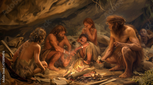 paleolithic, hunter gatherers, stone age, Mesolithic, ritual, rituals, Kinship Echoes Journeying to a Neanderthal Family Gathering, Witnessing Bonds Formed in the Heart of Prehistoric Unity