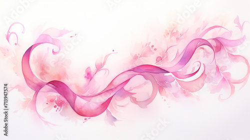 beautiful cancer awareness pink ribbon, watercolor in a soft white background.