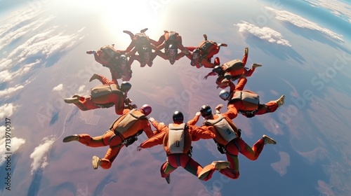 Skydiver beautiful teamwork formation.