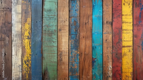 Colorful Close-Up of Textured Wooden Wall