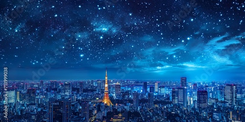 東京の夜景と星の背景素材01