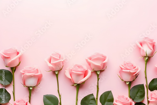 rose flower background. Wedding invitation cards. Valentine's day or mother day holiday concept, top view empty space Ai generated