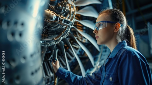 Aerospace Engineer Inspecting Jet Engine - Aviation Maintenance and Technology