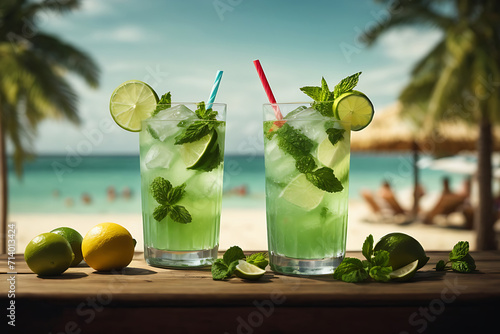 Long Drink mojito, a summer tropical sunny beach drink bar design.