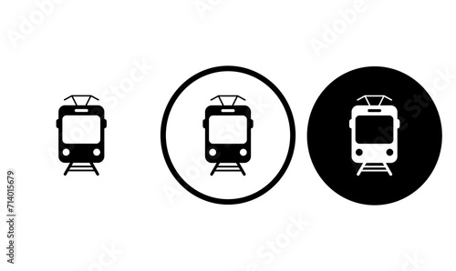 icon tram black outline for web site design and mobile dark mode apps Vector illustration on a white background