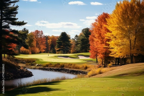 a golf course during the fall season. Generative AI