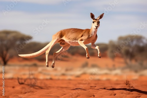 Iconic Australian Marsupial: Red Kangaroo in Mid-Air