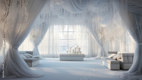 Snowy Serenity Wallpaper and Design in Bridal Suite, Generative AI