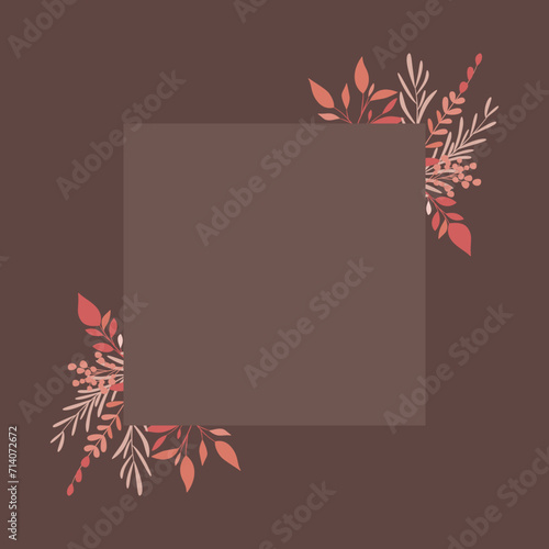 Szablon zaproszenia ślubnego. Elegancka kartka z dekoracją botaniczną w odcieniach różu i beżu. Kwiatowy wzór z liśćmi i gałązkami.