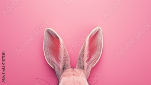 Rabbit ears stick out on a pink background
