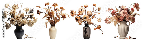 Set of vases with wilted flowers, cut out