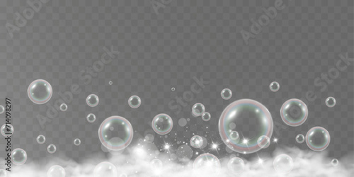 Air bubbles.Soap foam vector illustration on a transparent background. 