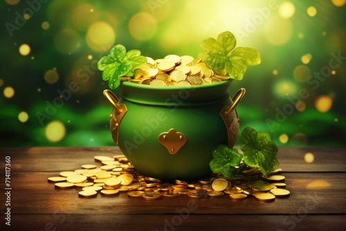 A pot of gold and green leprechaun hat for St. Patricks Day.