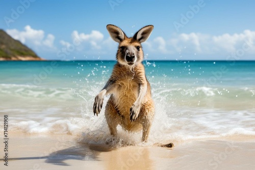 kangaroo having fun at the beach. Generative AI
