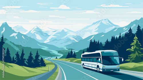 Explore the scenic routes and picturesque journeys of long-distance buses in a vector art piece showcasing scenes of buses traversing scenic landscapes open highways and offering passengers