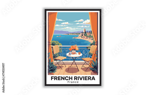 French Riviera, France. Vintage Travel Posters. Famous Tourist Destinations Posters Art Prints Wall Art and Print Set Abstract Travel for Hikers Campers Living Room Decor 