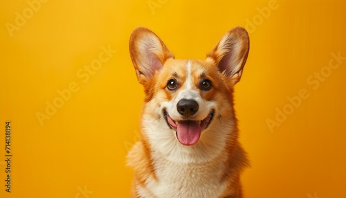 affectionate nature of a Corgi against a warm yellow background, showcasing the breed's distinct appearance and loving demeanor, Corgi against on yellow background.