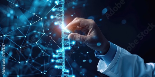 Doctor touching icon DNA. Digital healthcare and medical diagnosis of patient with network connection on modern interface. Healthcare and medical concept