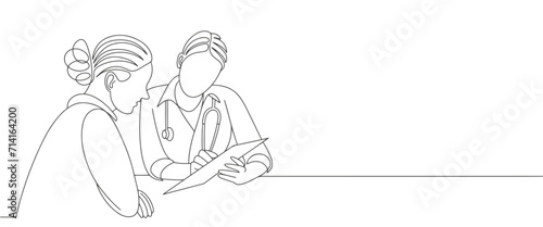 vector line art drawing of doctor consulting patient