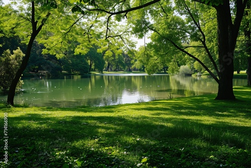 beautiful green park with lake