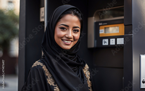 Confident Smiling emirate women, outdoor portrait.