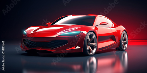 3D rendering of a brand-less generic modern car design concept, sports cabriolet for driving around the city and racing track on a black background featuring a glossy exterior and a high-performance.