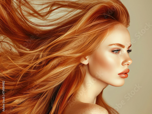 A Woman With Long Red Hair Blowing in the Wind