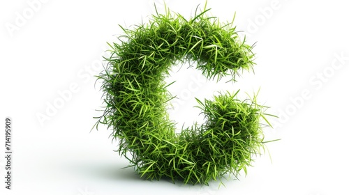 Green grass number C isolated on white background. 3D grass digits for eco banner, poster, cover, logo design template element. Symbolizing nature and environmental conservation.