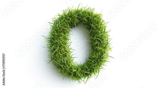 Green grass number 0 isolated on white background. 3D grass digits for eco banner, poster, cover, logo design template element. Symbolizing nature and environmental conservation.