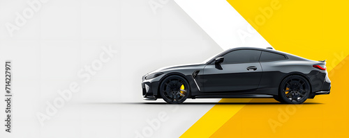 Luxury Sport Coupe on Geometric Yellow and White Background
