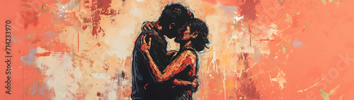 Painting Depicting a Heartwarming Hug Between a Couple