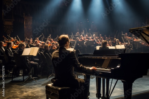 Pianist in concert with orchestra