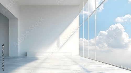 an empty room with a sky background