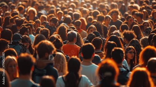 A large group of people standing together in a crowd. Suitable for various applications