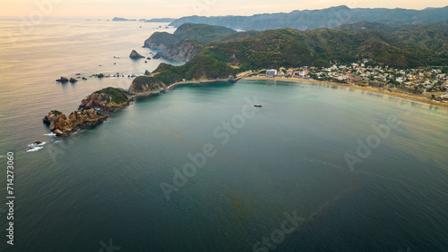 drone riviera Nayarit at sunset Aerial Sunset Landscape of Sayulita Beach Mexican Travel Destination