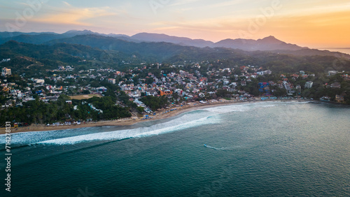 Sayulita Mexico town in riviera Nayarit travel destination for surf real estate land for sale aerial at sunset 