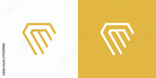 Letter C and M initials vector logo design in gold diamond shape.
