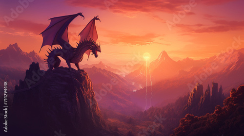 A dragon stands on a mountain. AI Generated