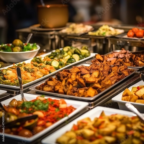 Catering Buffet Food in Restaurant or Cafe with Elegant Presentation